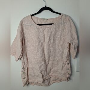 100% Linen Lungo L'arno Women's Pink Embroidered Top